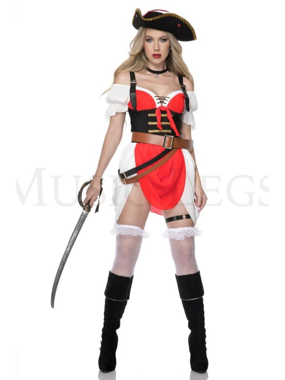 Women's Adventurous Pirate Wench Red Black Corset Dress Costume Cosplay X-Small